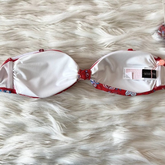 MinkPink Red Strapless Floral Bandeau Bikini Top Sz L - Picture 8 of 11